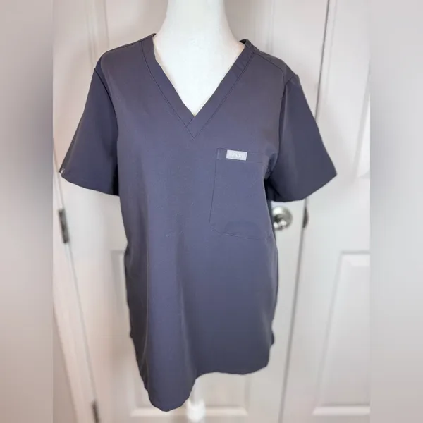 FIGS Catarina Scrub Top M Graphite Charcoal | V-Neck One Pocket | Technical - Image 2