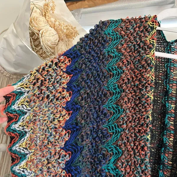 Boho Festival Multicolor Open Knit Tassel Poncho Cardigan OS - Image 5