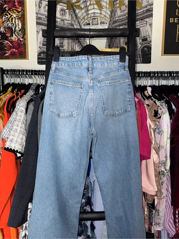 Zara Rhinestone Studded Wide Leg Jeans Light Wash Denim Womens 4 New NWT - Image 10