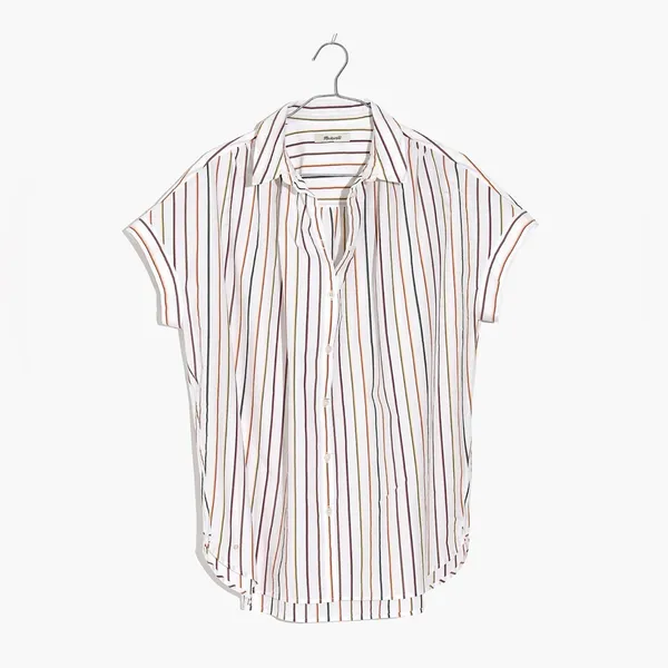 Madewell Slightly Oversized‎ Cotton Central Shirt in Sadie Stripe Multistripe XS - Image 3