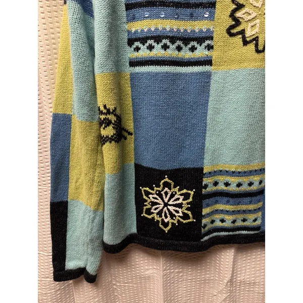 Vintage Christopher‎ & Banks Hand Embroidered Knit Cardigan Women's S Blues Snow - Image 11
