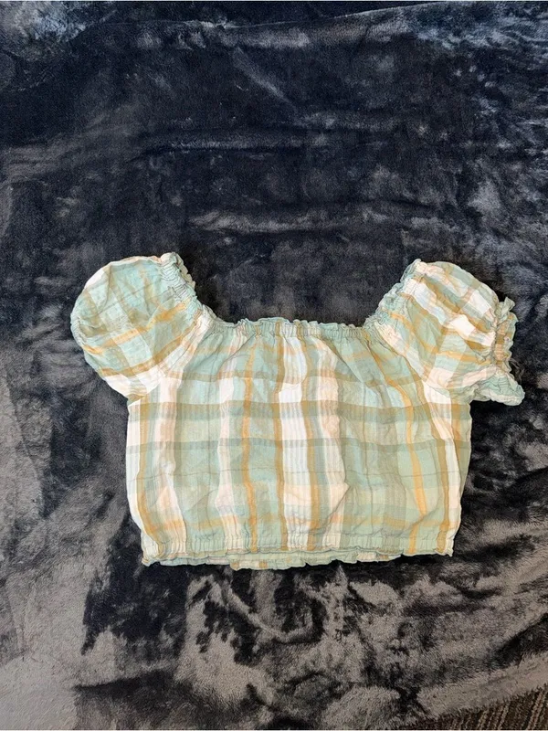 American Eagle Plaid Off Shoulder Crop Top Medium - Image 2