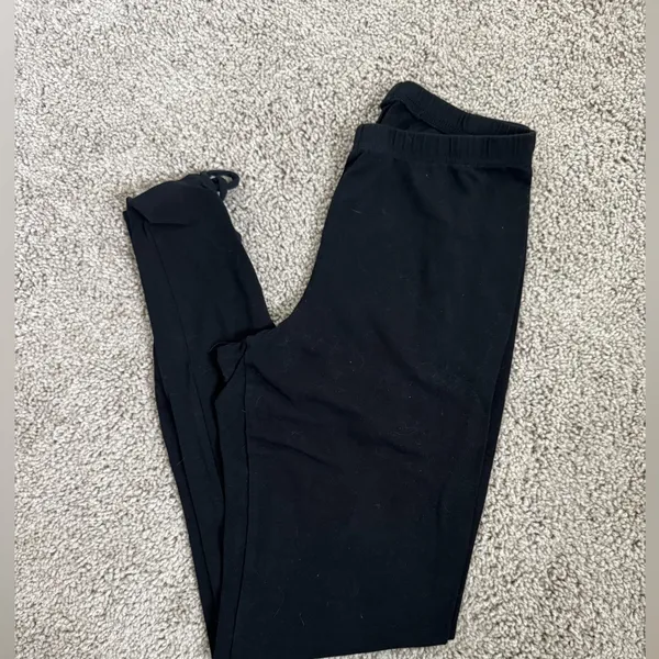 Old Navy High-Waisted Lattice-Hem Ankle Leggings Black Cotton NWOT - Image 3