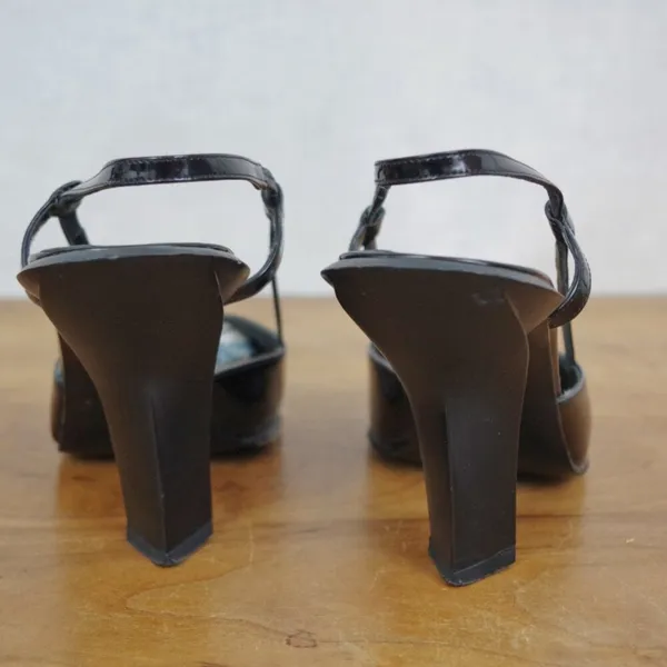 Emporio Armani Black Patent Leather Strappy Italian Made High Heels Size 37.5 - Image 6