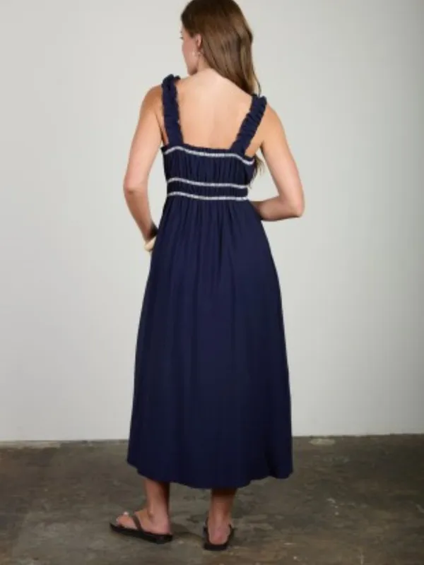 Shirred Stripe Front Tie Sleeveless Midi Dress - Image 2