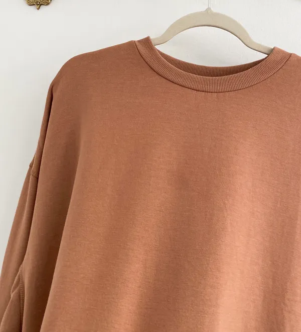 Zenana Boutique Tan Brown Mocha Oversized Crew Sweatshirt - Image 2