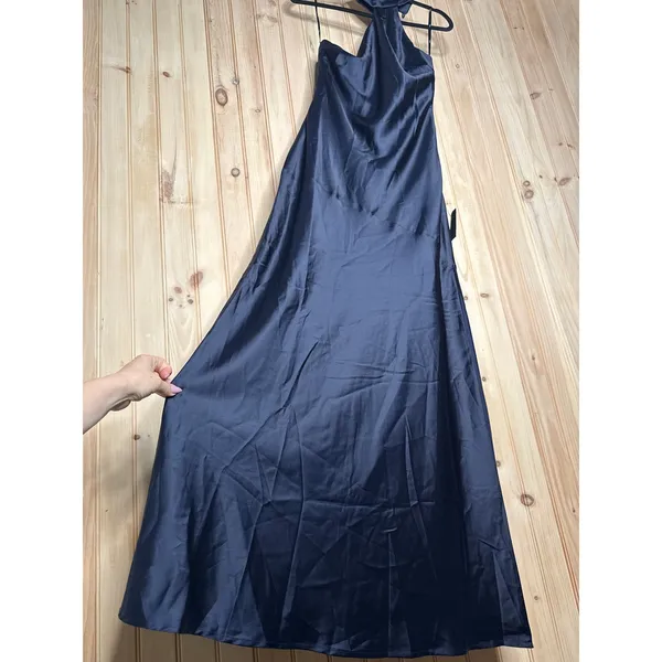 NWT Lulus Madalena Navy Satin Cowl Back Maxi Dress Holiday Banquet Gala Party S - Image 5
