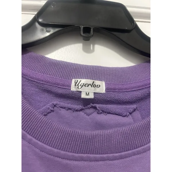 Women Purple Oversized Sweatshirt Dress Solid Long Sleeve Crewneck Size Medium - Image 2
