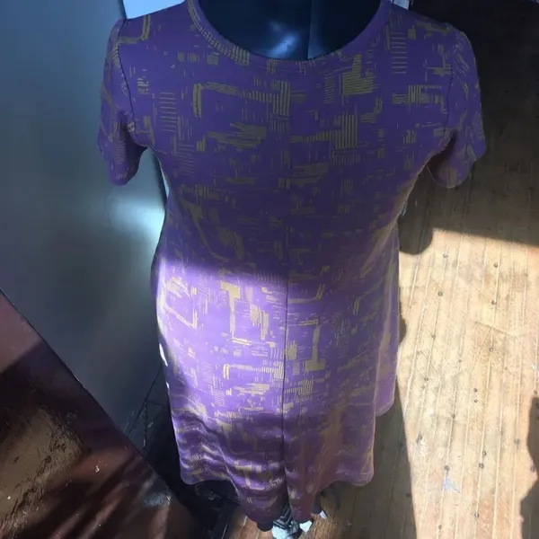 Lularoe Carly XXS high low purple and yellow knit swing dress - Image 2
