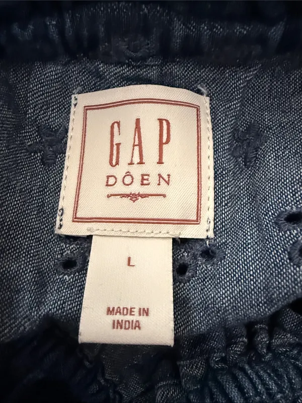 Gap x DOEN Blue Eyelet Lace Denim Boho Hippie Femme Cottage Midi Maxi Dress - Image 3