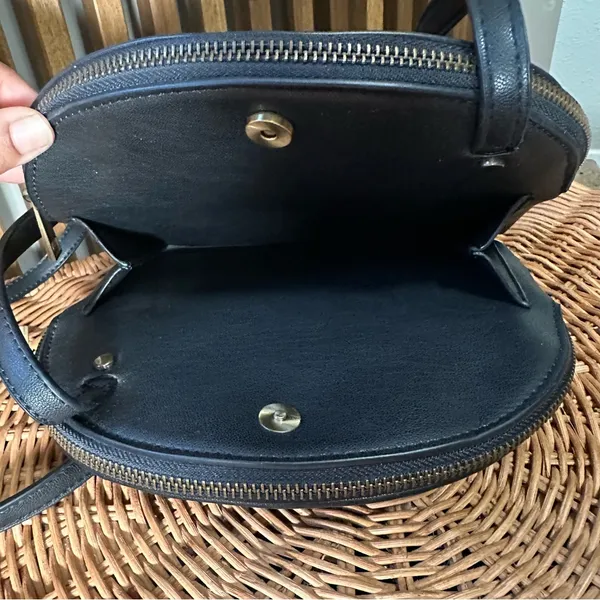 Anthropologie Black Faux Leather Woven Crossbody Bag Adjustable Strap - Image 2