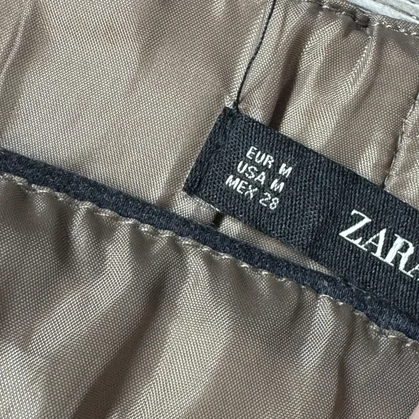 Zara Womens Brown Faux Leather Elastic Waist With Pockets Mini Skirt Size M Tan - Image 5