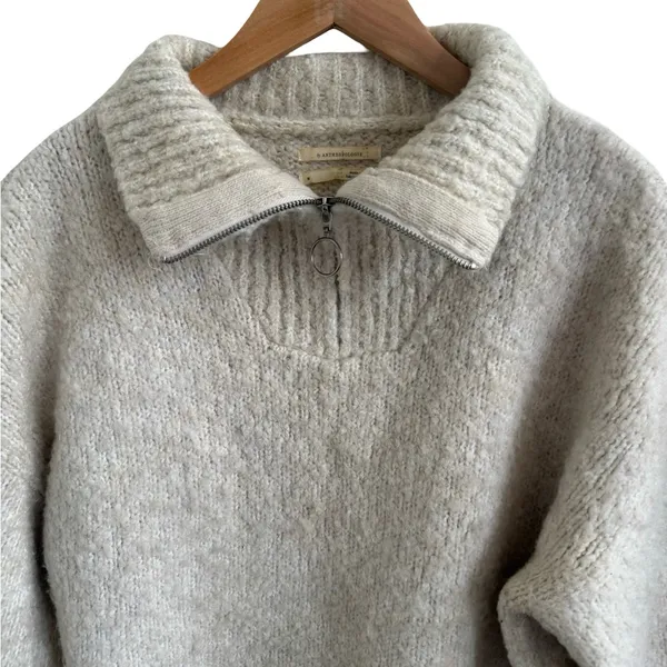 Anthropologie by Anthropologie Quarter Zip Collar Sweater Wool Blend Cream Tan M - Image 4