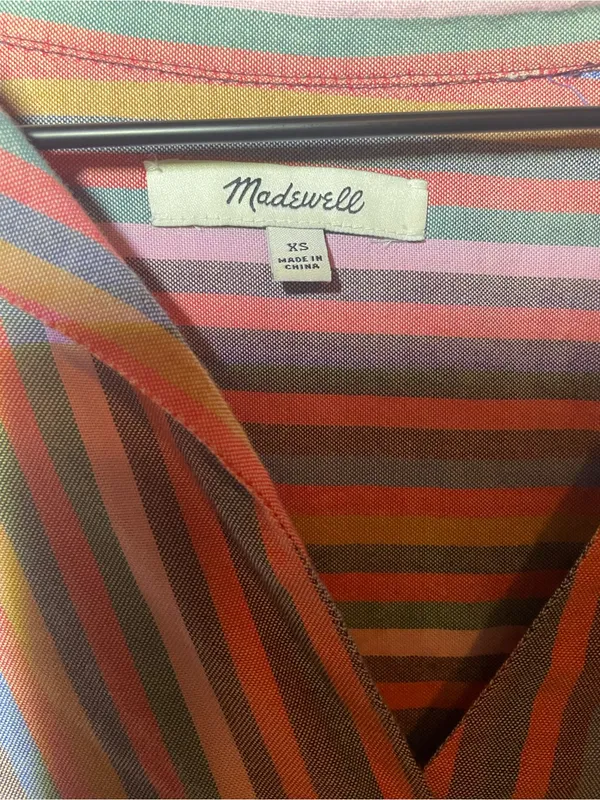 Madewell Multicolor Striped V-Neck Short Sleeve Button-Down Blouse XS - Image 3
