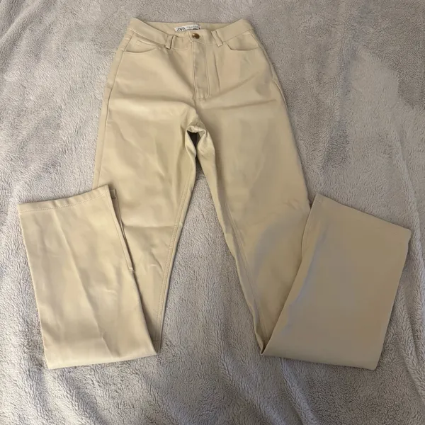 Zara Cream Faux Leather Pants - Image 2