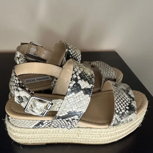 Steve Madden Fifer Snake Animal Print Espadrille Wedge Sandals - Image 6