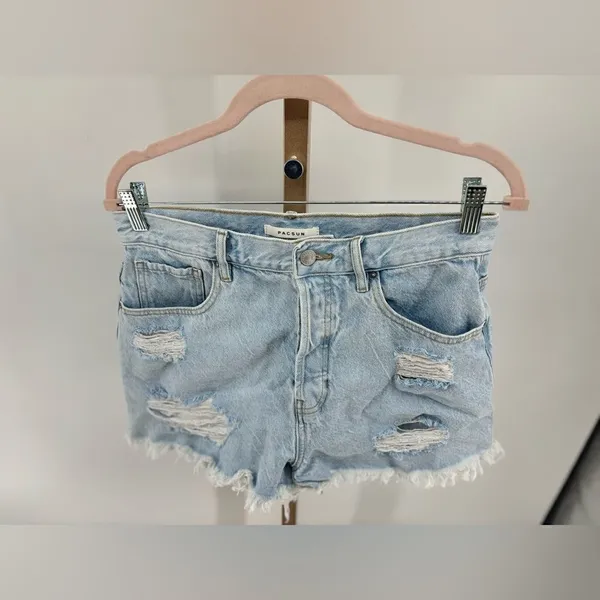 PacSun distressed button fly vintage high rise denim shorts size 30 100% cotton - Image 5