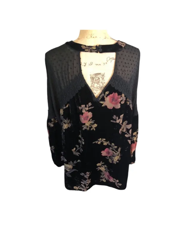 Daniel Rainn Black Floral Velvet Lined Burnout Embroidered 1X Black Floral - Image 5