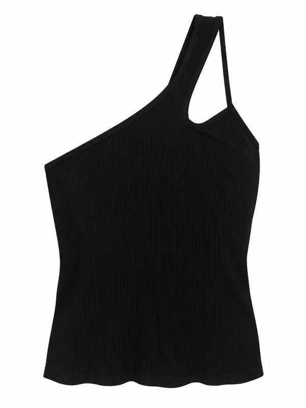 Free People Intimately Free Black One Shoulder Tank Top Cutout Medium Y2K Ribbed - Image 2