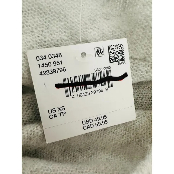 American Eagle Womens Pullover‎ V Neck Sweater White Grey Oversize Soft Size XS - Image 6