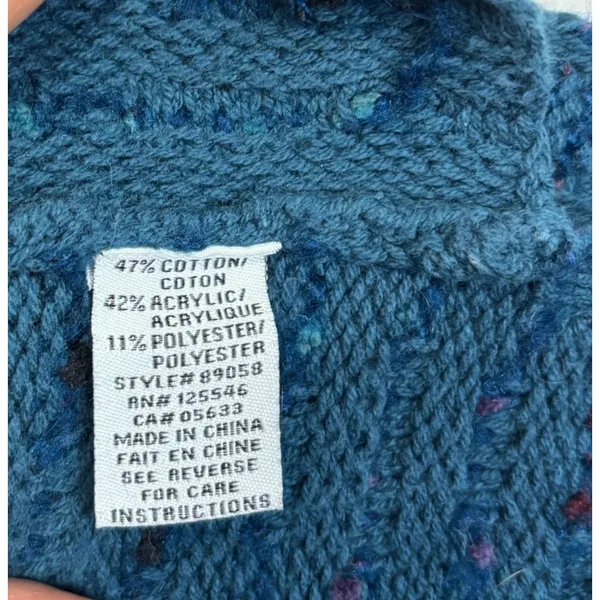 Habitat Sweater Blue Speckled Mock Neck Chunky Knit Rolled Cuff Lagenlook Boho L - Image 9