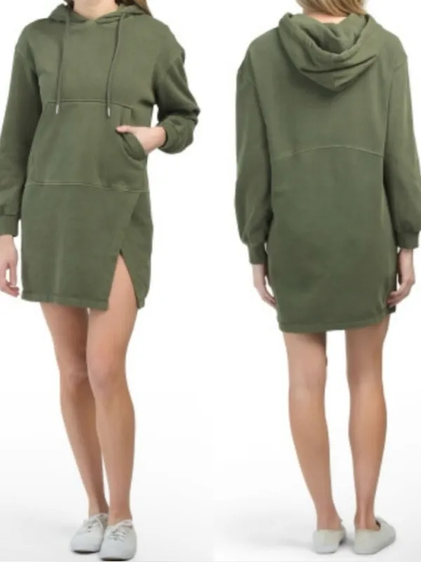 7 for all mankind women’s Olive Green Hoodie sweatshirt Dress size XS Side Slit - Image 2