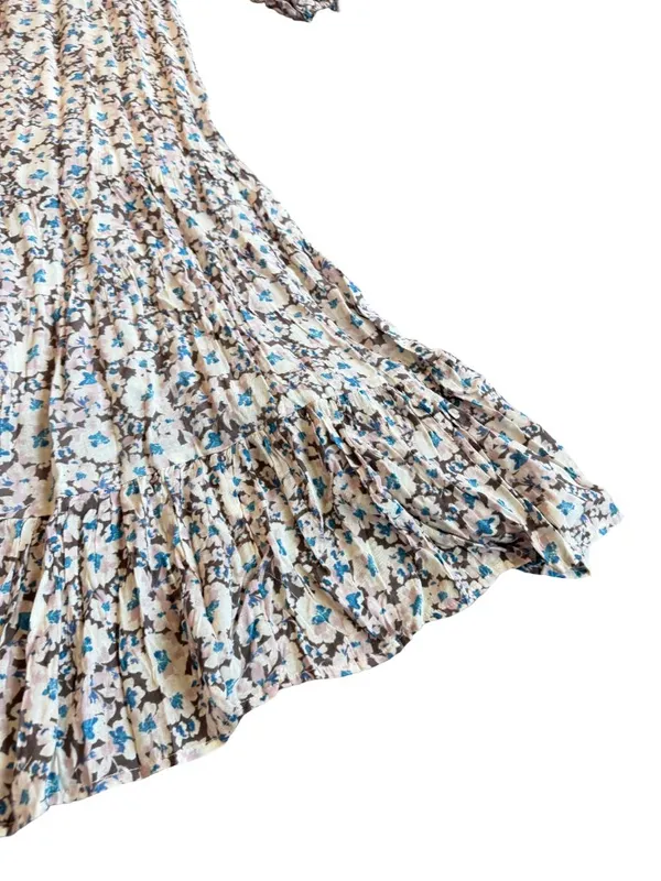 Z Supply Ivory Blue Floral Tiered Maxi Dress Long Sleeve Bohemian Small Women's - Image 11