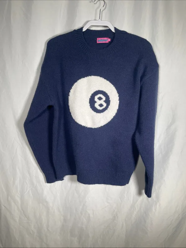 Edikted Womens Navy Blue Magic 8 Ball Crewneck Sweater Oversized Xs - Image 2
