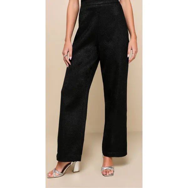 NWT Lulus Sparkly Energy Black Glitter High Rise Wide Leg Trousers Women's L - Image 2