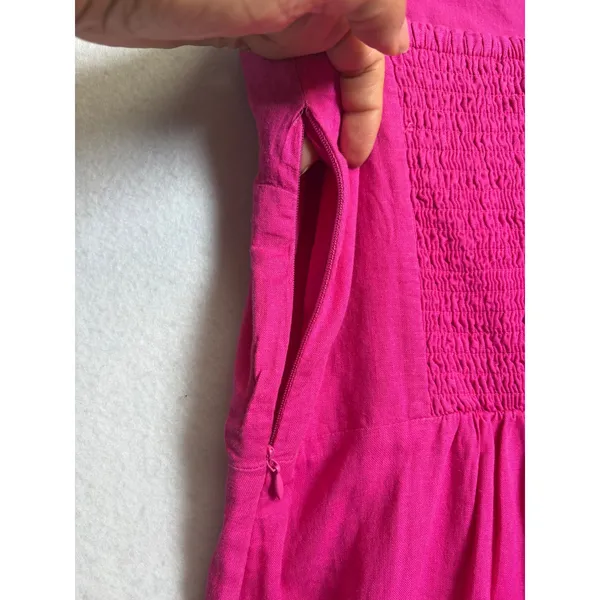 Mango MNG Womens Pink Linen Blend Beaded Strap Smocked Back Mini Dress Size S - Image 6