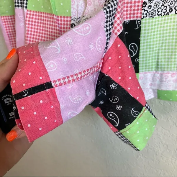 Patchwork Gingham Pink Green Floral Checkered Cotton Shorts Ladies Size 1X - Image 4
