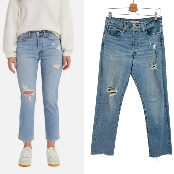 Levi's Wedgie‎ Straight Jeans Distressed Denim Medium Wash Blue Size 30 - Image 2