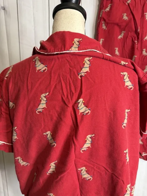 Loft Sleep Pajamas Sz Large 2-Piece Set Wiener Dog Christmas Lights Short Sleeve - Image 7