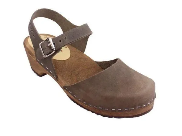 Lotta Low Wood Clogs In Taupe Oiled Nubuck - Image 3
