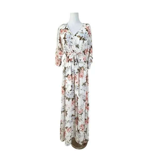 Baltic Born Kia Floral Kimono Maxi Dress LARGE White Pink‎ Bohemian Feminine - Image 3