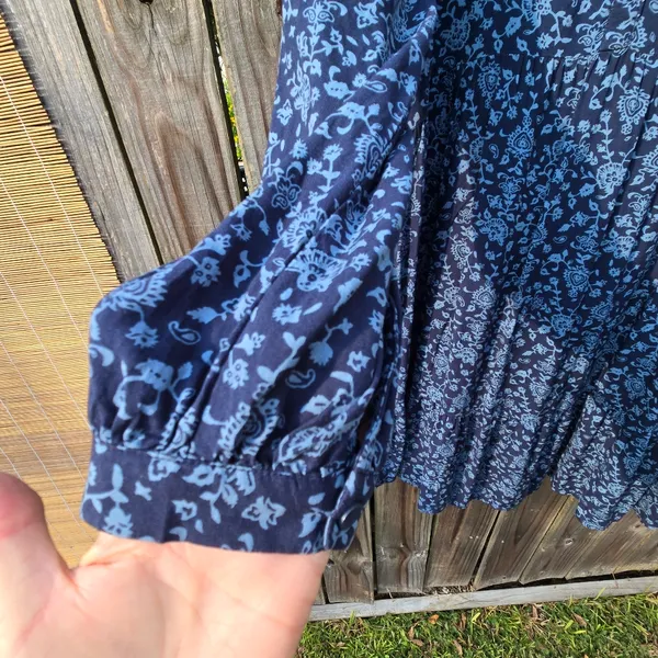 Beachlunchlounge Printed Tiered Babydoll Blue Dress XL Long Sleeves - Image 3