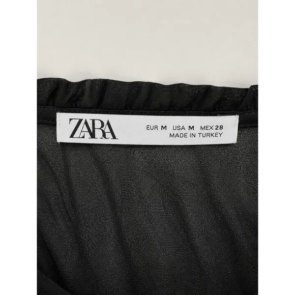 Zara Black Ruffle Button Front Sheer Mini Dress Medium with Camisole Slip - Image 6