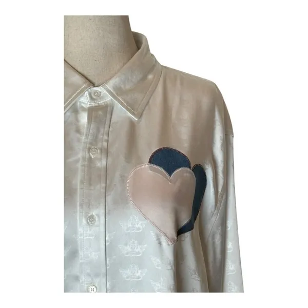 Boys Lie Shirt Women Medium White Satin Collared Button Down Bridezilla Top NWOT - Image 7