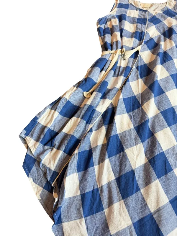 Maeve Blue White Buffalo Check Dress Asymmetrical Hem Sleeveless X-Large Women's - Image 4