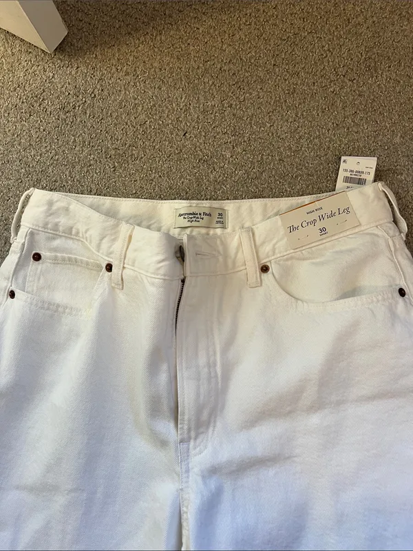 Abercrombie & Fitch White Wide-Leg Jeans - Image 3