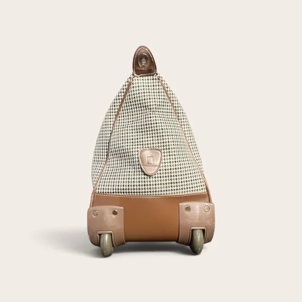 Vintage London Fog Brown Houndstooth Travel Tote with Leather Trim - Image 4