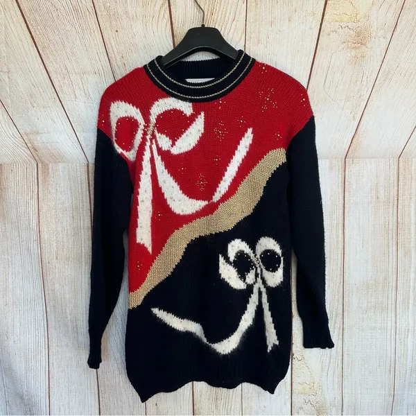 Dana Scott Chunky Cozy Oversized Bow Christmas Holiday Ugly Sweater Small - Image 2