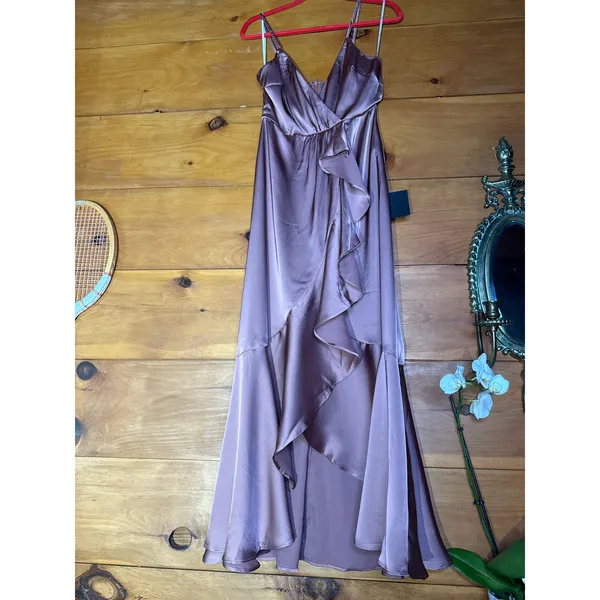NWT Lulus Enchanted Moments Mauve Pink Satin Ruffled High-Low Dress Wedding Sz S - Image 2