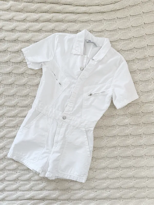 Zara White Collared Button-Up Romper - Image 2