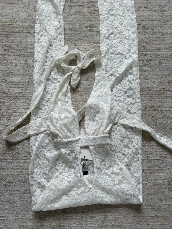 White Lace Halter Cutout Jumpsuit (Size XXS) - Image 3