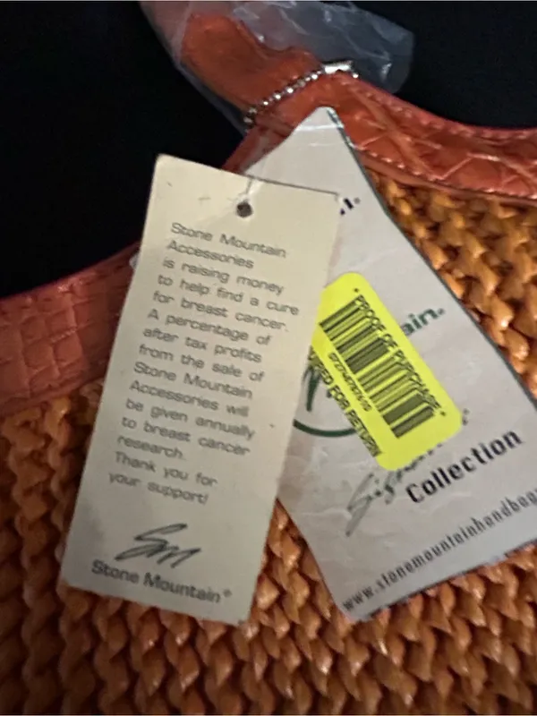 Stone Mountain Havana Orange Woven Tote Bag Tan Trim Flower Charm NWT - Image 14