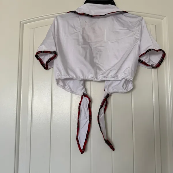 Red Plaid Pleated Mini Skirt Set 🍒 Y2K Schoolgirl Coquette Outfit – Size M (30” Waist) – Brand New - Image 6
