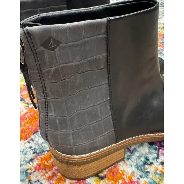 SPERRY Maya Belle Leather Back Zip Ankle Boots Textured Black Size 7.5 - Image 5