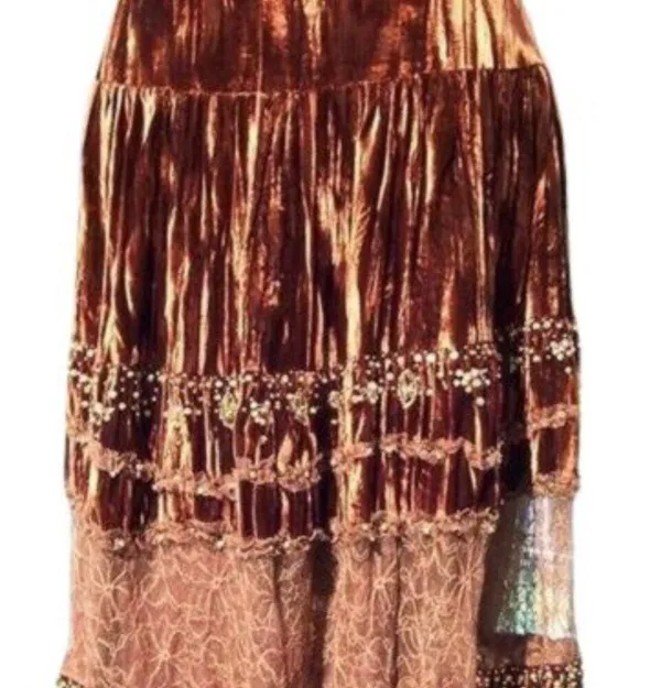 Cache Textured Sequin Bead Peek A Boo Lace Velvet Skirt Lined Beads New $168 NWT - Image 4