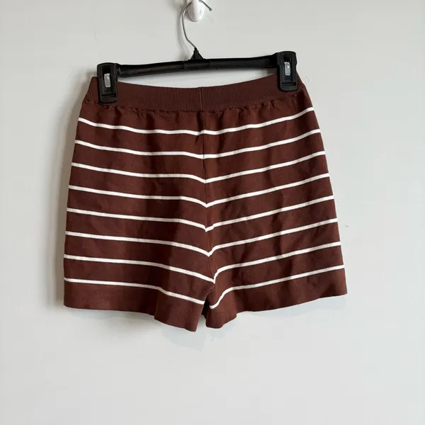 Striped Sweater Sweat Shorts brown‎ white size small - Image 2